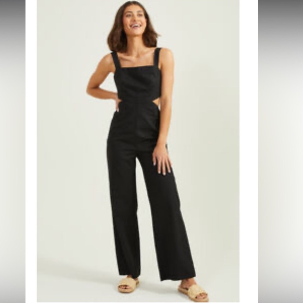 Altar'd State Black Square-Neck Wide-Leg Cutout Jumpsuit